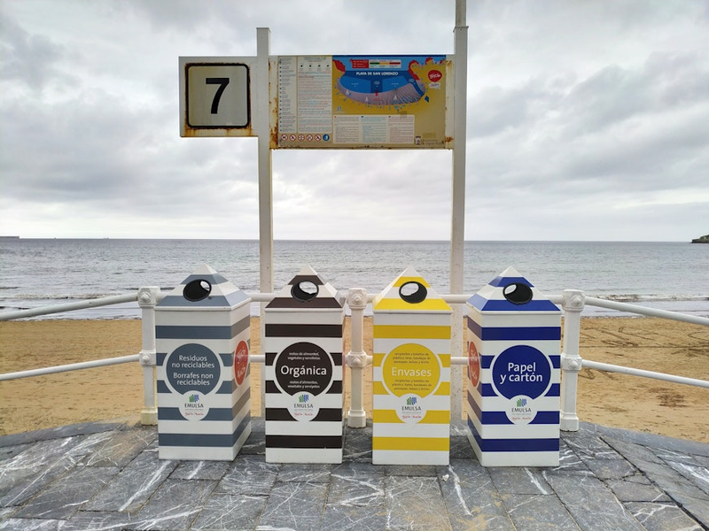 recycling bins barcelona beach